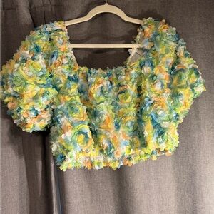 Free the Roses Colorful Floral Puff Sleeve Blouse